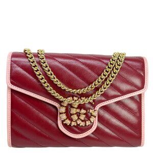 Gucci  Torchon Marmont Vintage Effect Leather Chain Wallet Burgundy 573807